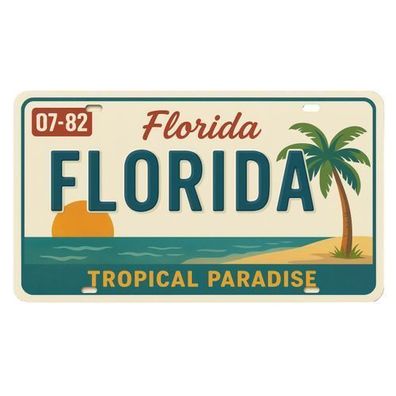 Blechschild 15x30cm - Florida Tropical Paradise Retro Strand