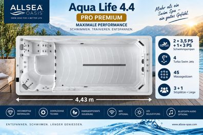 Allsea OASIS Aqua Life 4.4 Pro Premium – 443 * 235 Swim Spa mit variablem Gegenstr