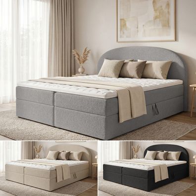 Boxspringbett mit Bonell Matratze und Bettkasten Doppelbett Topper CLOUD Bouclé-Stoff