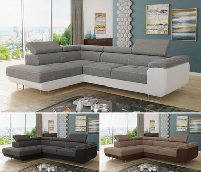 Ecksofa Caris mit Schlaffunktion Sofa Wohnlandschaft Couch einstellbare Kopfstützen