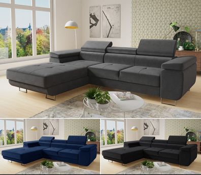 Ecksofa mit Schlaffunktion DIVO - Couch, Sofagarnitur, Kopfteilverstellung, Federkern
