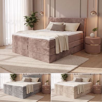 Mollo XL Boxspringbett mit Stauraum, 2 Bettkästen und Topper, Bonellkern