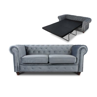 Schlafsofa Chesterfield Asti Bis 2-Sitzer Sofa mit Schlaffunktion, Couch 2-er Velours