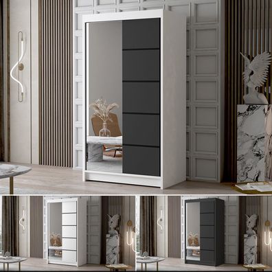 Schlafzimmerschrank LETTO III 100 mit Spiegel - Kleiderschrank Schiebetüren Schrank
