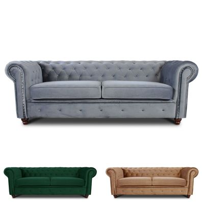 Sofa Chesterfield Asti 3-Sitzer, Couchgarnitur 3-er, Sofagarnitur, Couch, Velours
