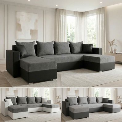 Wohnlandschaft mit Schlaffunktion Beno - U-Form Couch Ecksofa Couchgarnitur Big Sofa
