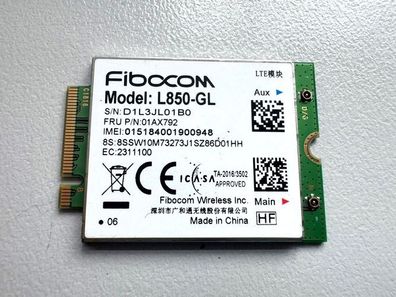 Lenovo ThinkPad T480s WWAN L850-GL Karte 4G LTE Modul 01AX792