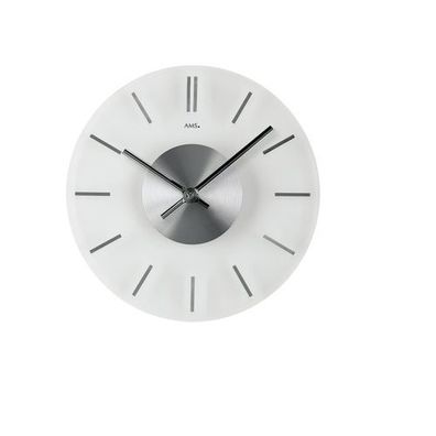 AMS W9318 Wanduhr mit Mineralglas und aluminiumfarbenen Stundenmarkierungen