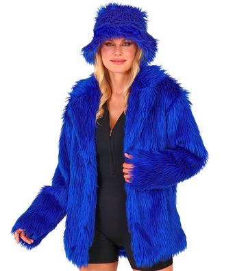 Plüschjacke Monster Neon blau Damen - Größe: S/M