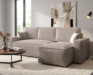 Ecksofa AMRO CORD Sofa Schlafunktion mit Bettkasten POSO