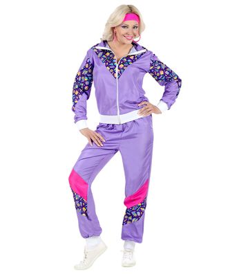 80er Trainingsanzug Damen lila mit Muster - Größe: XXL