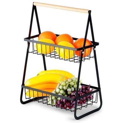 Schwarzer Obstkorb aus Metall, 2-stöckig