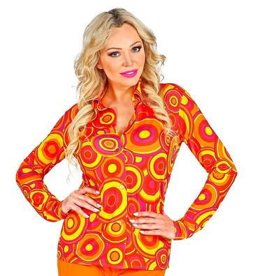 Bluse 70er Bubbles orange Widmann - Größe: S/M