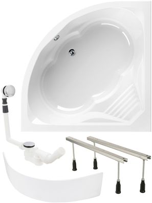 Calmwaters Eckwanne Curved Wellness 150 x 150 cm, Set Schürze, Wannenfuß, Ablauf