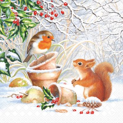 Servietten Papier 33x33cm 3-lagig mit Winterfreunde Motiv 20 Stück