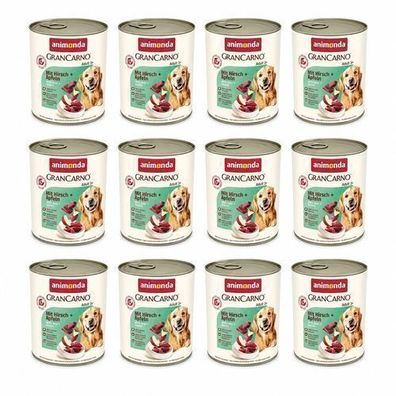 Animonda GranCarno Adult Hirsch und Apfel Nassfutter für Hunde, 12 x 800 g Dose