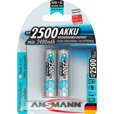 1x2 Ansmann maxE NiMH Akku 2500 Mignon AA 2400 mAh