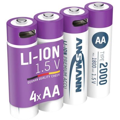 1x4 Ansmann Lithium Akku Mignon AA 1800mAh + Ladekabel 1312-0036