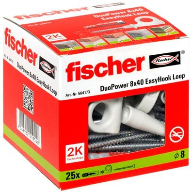 fischer EasyHook Loop DuoPower 8x40, Dübel (weiß, 25 Stück, mit EasyHook Öse)