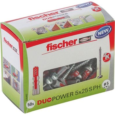 Dübel Duopower 5x25 S PH LD (hellgrau/rot, 50 Stück, mit Schraube)
