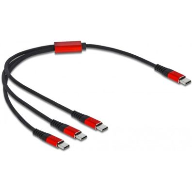 Delock DELOCK Ladekabel 3 in 1 USB-C zu 3 x USB-C 30cm schwarz/rot