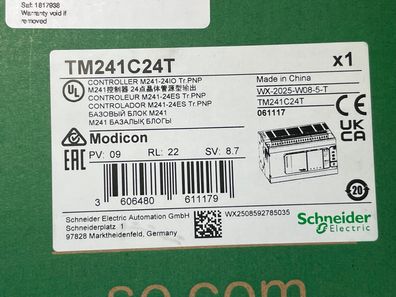 Schneider Electric Modicon M241 TM241C24T Logic Controller 24 I/O PNP 24VDC New