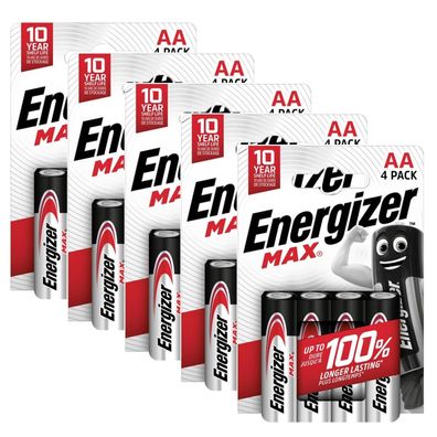 20 Stück Energizer Batterie Alkaline Max AA LR6 Mignon 1,5V