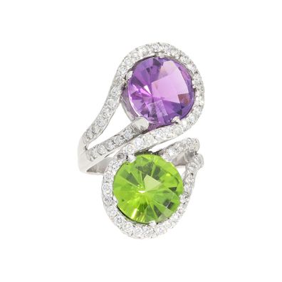 Ring Weißgold 750 Peridot Amethyst Brillanten Second Hand 25326701 getragen, wie neu