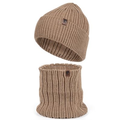 Herren Winterset Mütze Schal Set, Wintermütze Herren + Schlauchschal, Beanie Acryl