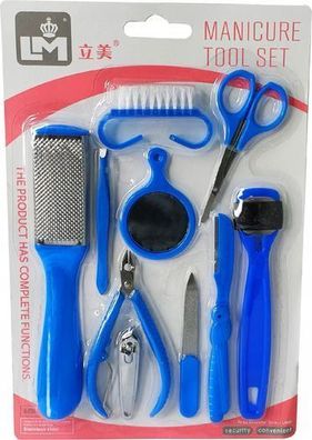 Maniküre-Set Spiegel Nagelknipser Feile Rasierer blau