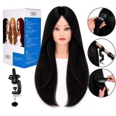 Frisierkopf Ela Echthaar 55 cm mit Stativ - Ideal für Friseurtraining & Styling