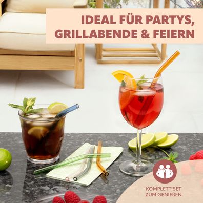 bremermann Glas-Trinkhalm Set + Bürsten, bunt, gebogen