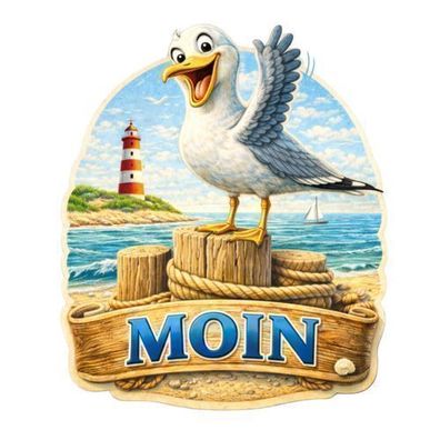 Kühlschrankmagnet Möwe „MOIN“ 3D Dekomagnet Küste - 7x7cm AstraDesign Dekomagnet