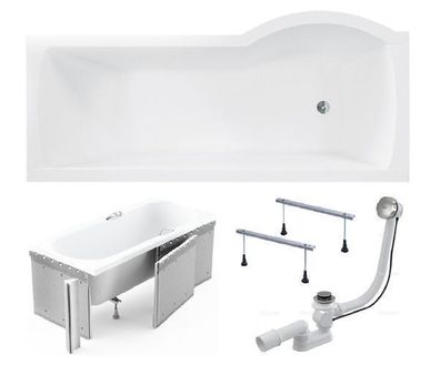 Badewanne Rechteck Inspiro 170x70 Links Styropor Duschwand | Ablauf & Füße GRATIS !