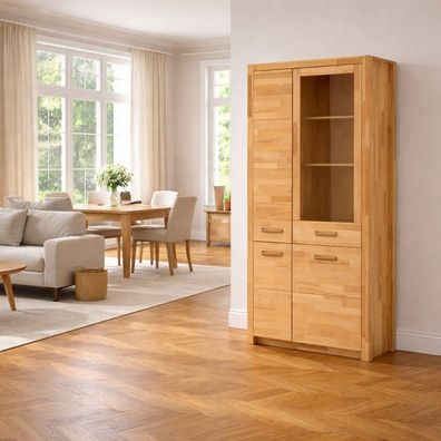 Kombi-Vitrine Glasvitrine 98x203x40 Schrank Kernbuche geölt #4485