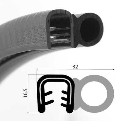 DS33 - PVC/ EPDM Kantenschutz Dichtungs Profil Gummi Dichtung seitlich - Klemmbereic