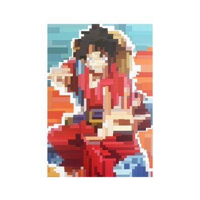 Hochwertiges One Piece Wandbild mit Monkey D. Ruffy | Pixel Art auf Hartschaumplatte