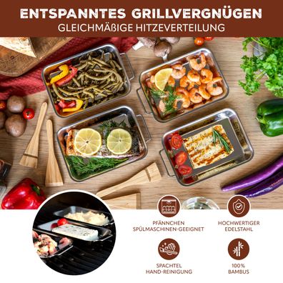 bremermann Grillpfanne, im Set, aus Edelstahl, mit Bambusschabern