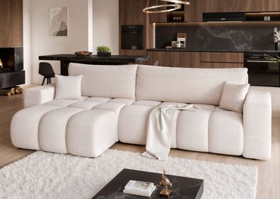 Design Ecksofa OLI XL (278x145) – Bouclé, Schlaffunktion, Universell montierbar