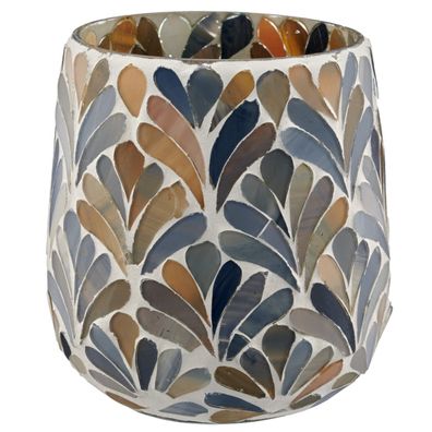 Gasper Teelichtglas Mosaik Ø 11 cm x 12 cm blau - Glas
