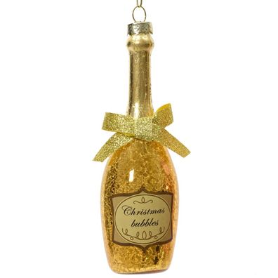Weihnachtsanhänger Champagnerflasche goldfarben - Glas