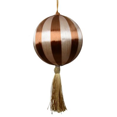 Weihnachtskugel gestreift cremefarben/kupfer mit Quaste Ø 10 cm - Seide & Schaumstoff