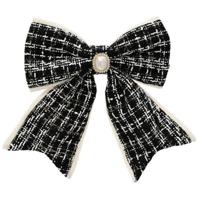 Weihnachtsschleife schwarz/cremefarben mit Brosche & Clip - Polyester