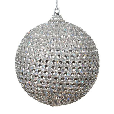 Weihnachtskugel silberfarben Ø 8 cm Glittersteine - Schaumstoff
