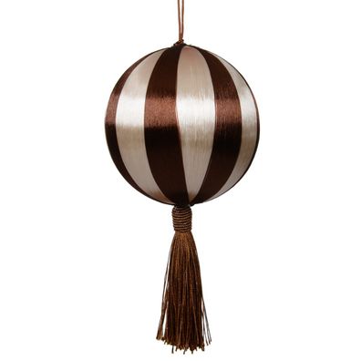 Weihnachtskugel gestreift Braun/Cremefarben mit Quaste Ø 10 cm - Seide & Schaumstoff