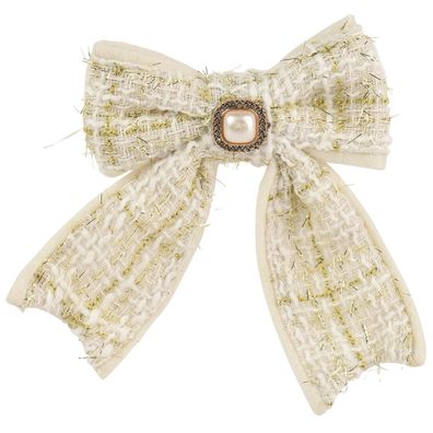 Weihnachtsschleife champagnerfarben mit Brosche & Clip - Polyester