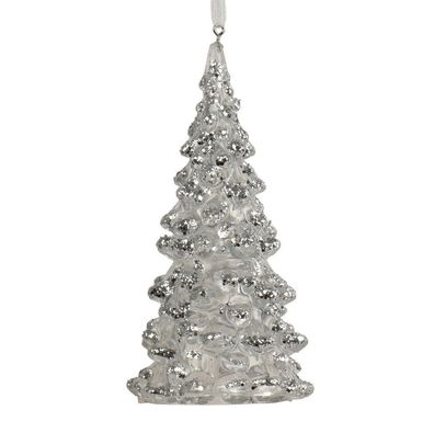 Weihnachtsanhänger Tanne transparent silberfarben beglittert - Kunststoff