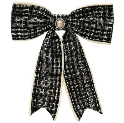 Weihnachtsschleife schwarz/cremefarben mit Brosche - Polyester