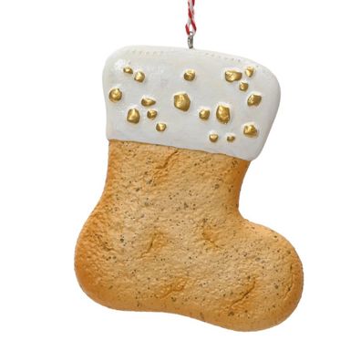 Weihnachtsanhänger Plätzchen Nikolausstiefel weiße Schokolade mit goldfarbenen Streus