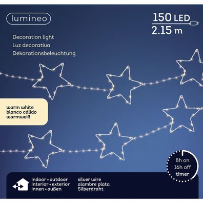 Lumineo Micro LED Stern-Girlande 2,15 Meter 150 Lichter Ø 15 cm Outdoor - weiß/warmwe